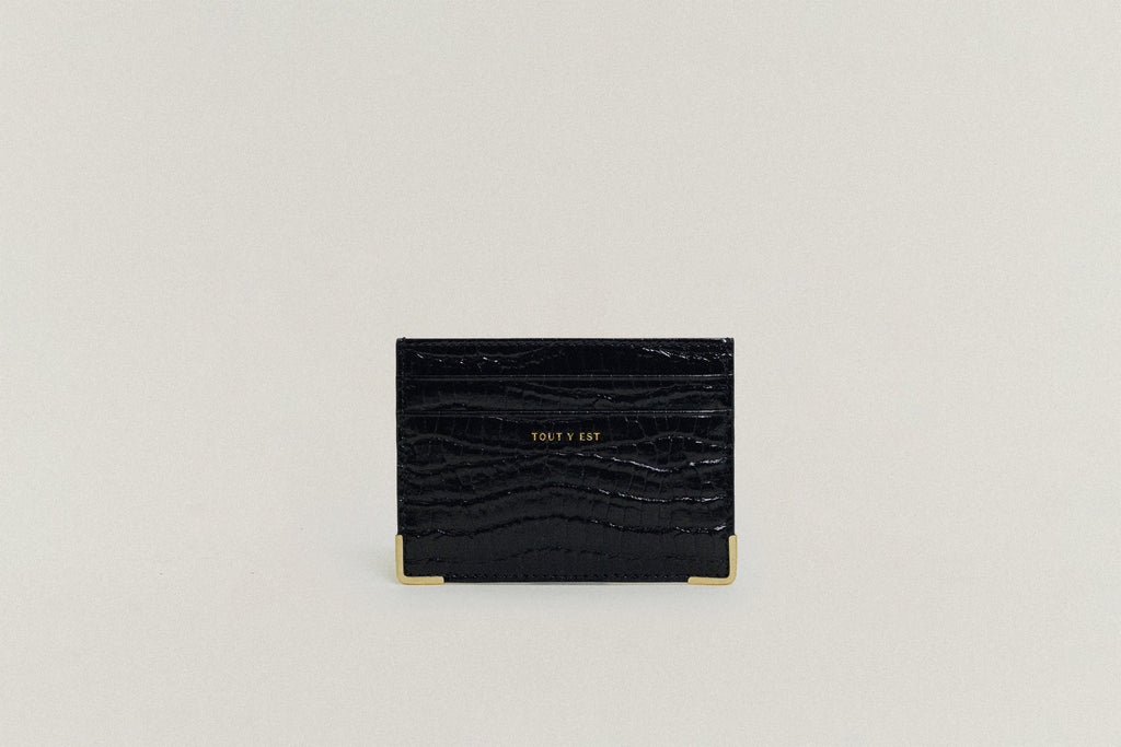 PORTE CARTES ANGLES CROCO BLACK
