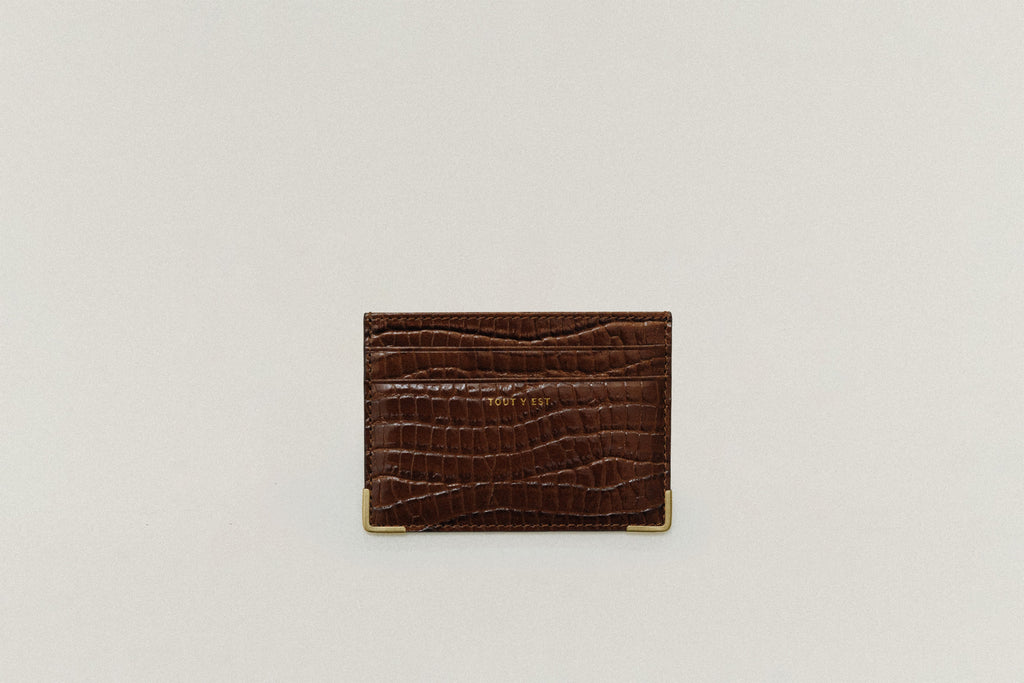 PORTE CARTES ANGLES CROCO BROWN