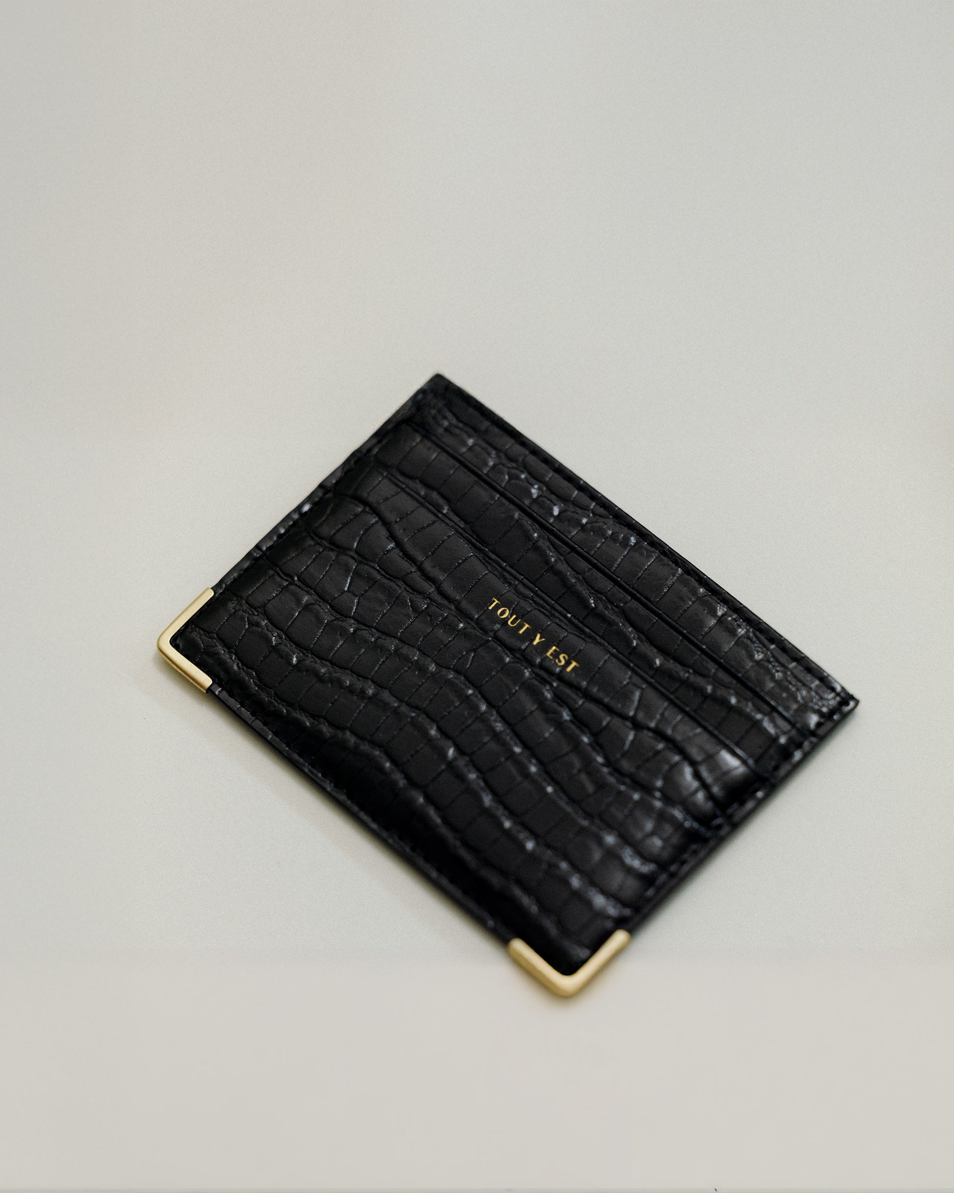 PORTE CARTES ANGLES CROCO BLACK