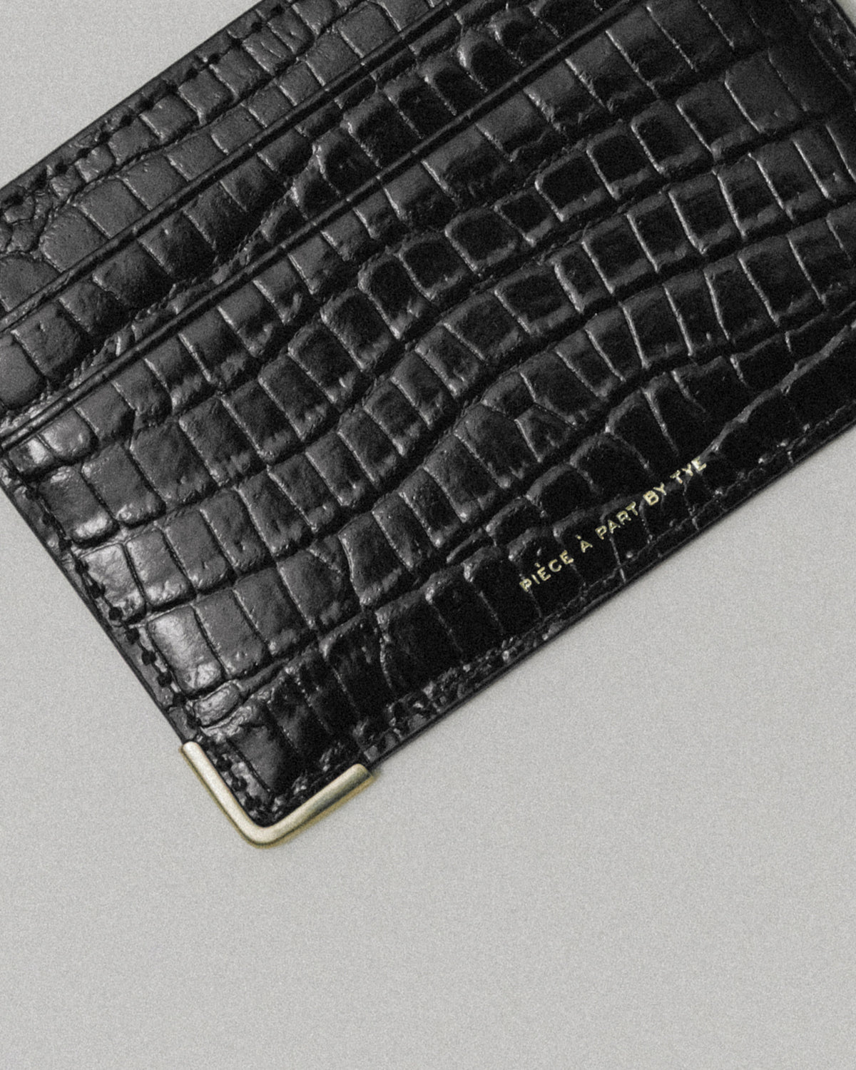 PORTE CARTES ANGLES CROCO BLACK