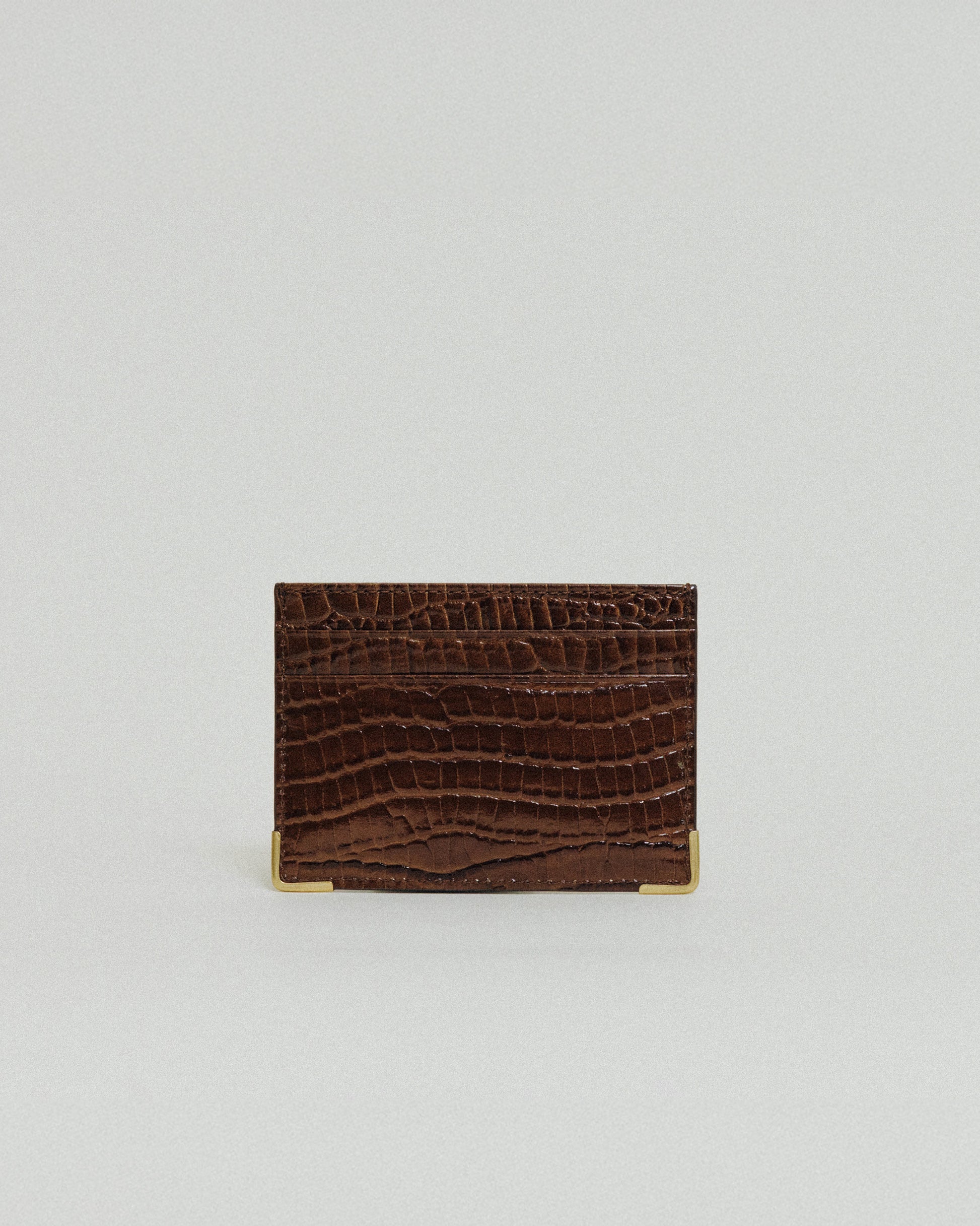 PORTE CARTES ANGLES CROCO BROWN