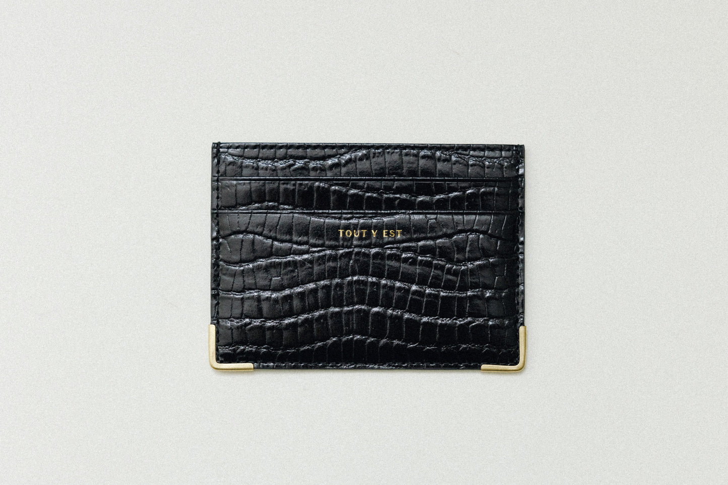 PORTE CARTES ANGLES CROCO BLACK