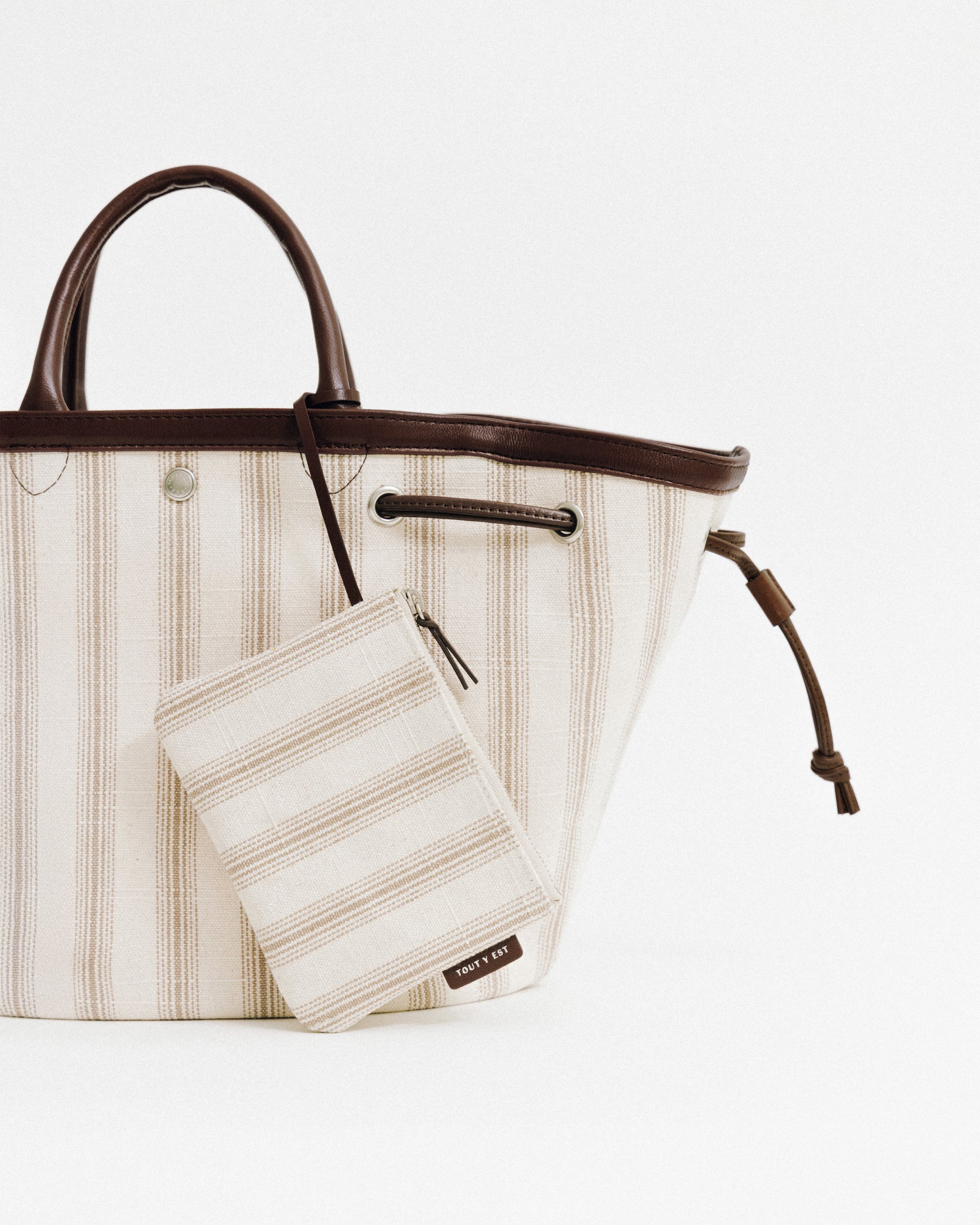 SAC COQUILLE SMALL BEIGE STRIPE